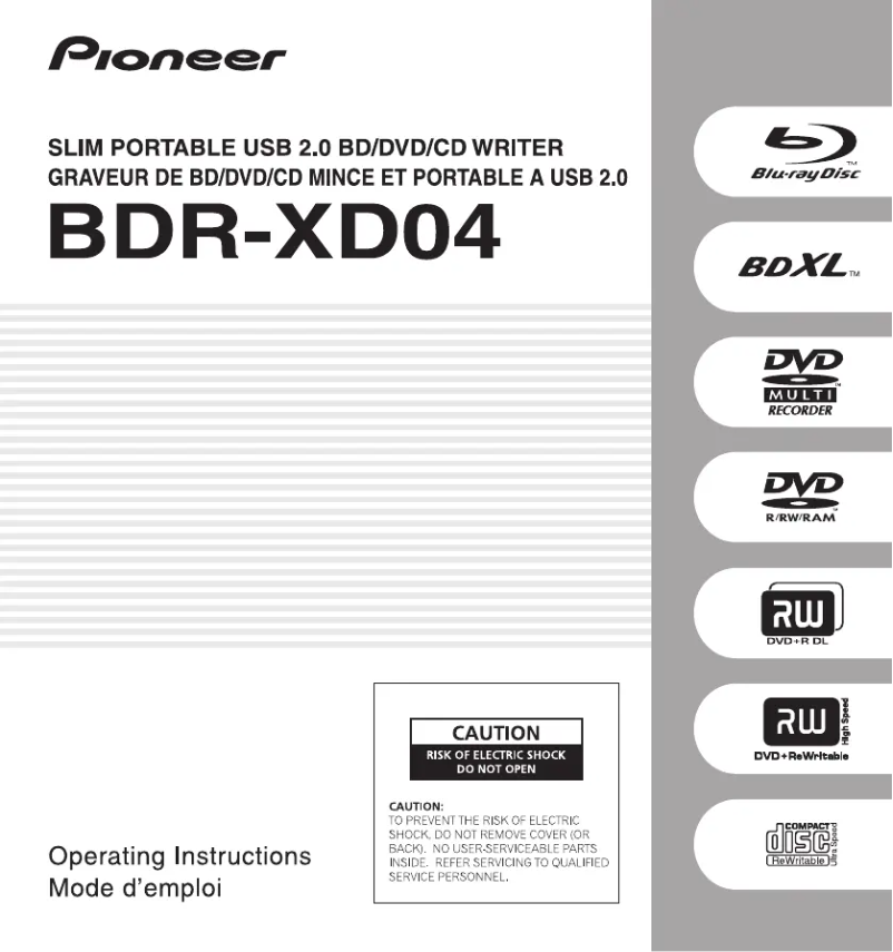 Page 1 de la notice Manuel utilisateur Pioneer BDR-XD04