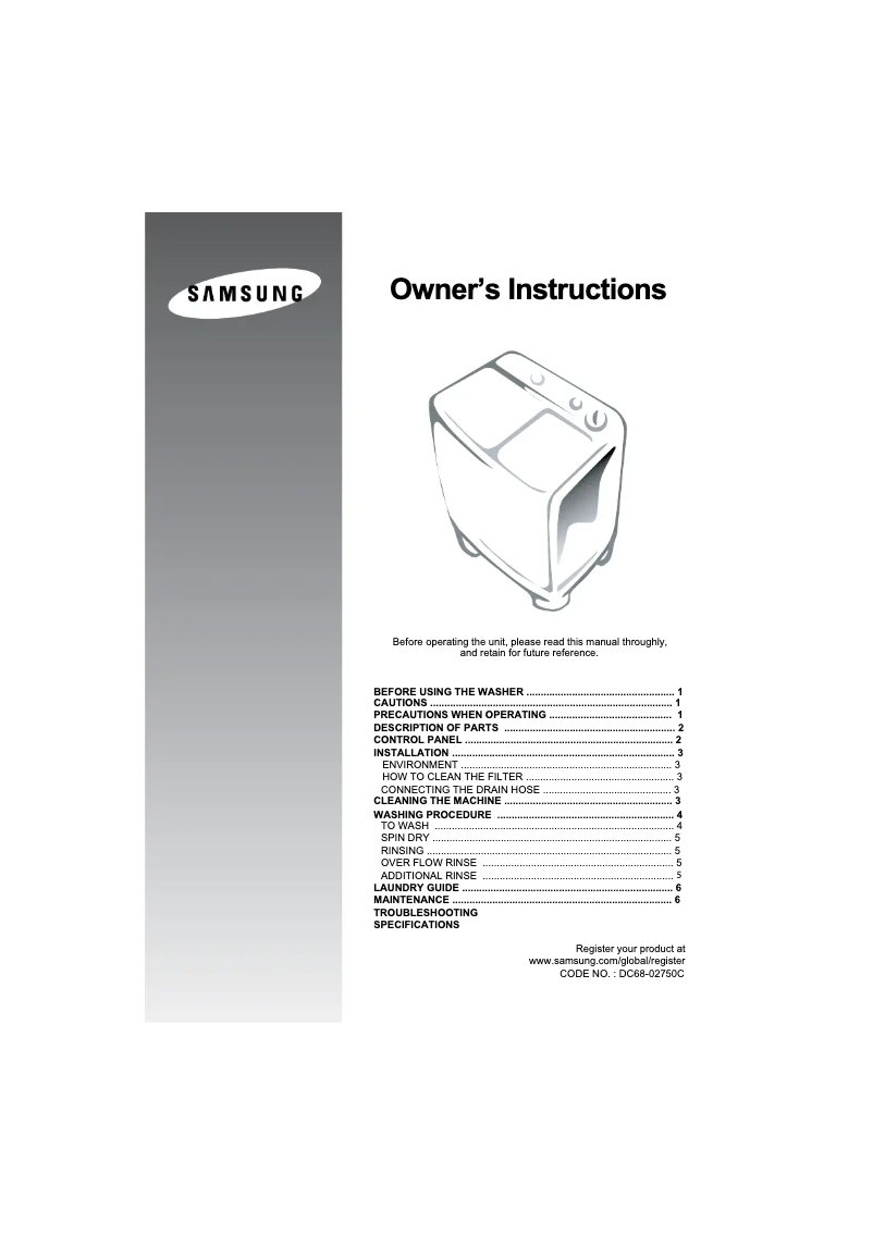 Página 1 del manual Manual de usuario Samsung WT80J8BEQU