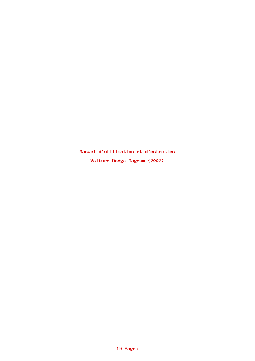 Page 1 de la notice Manuel d'utilisation et d'entretien Dodge Magnum (2007)