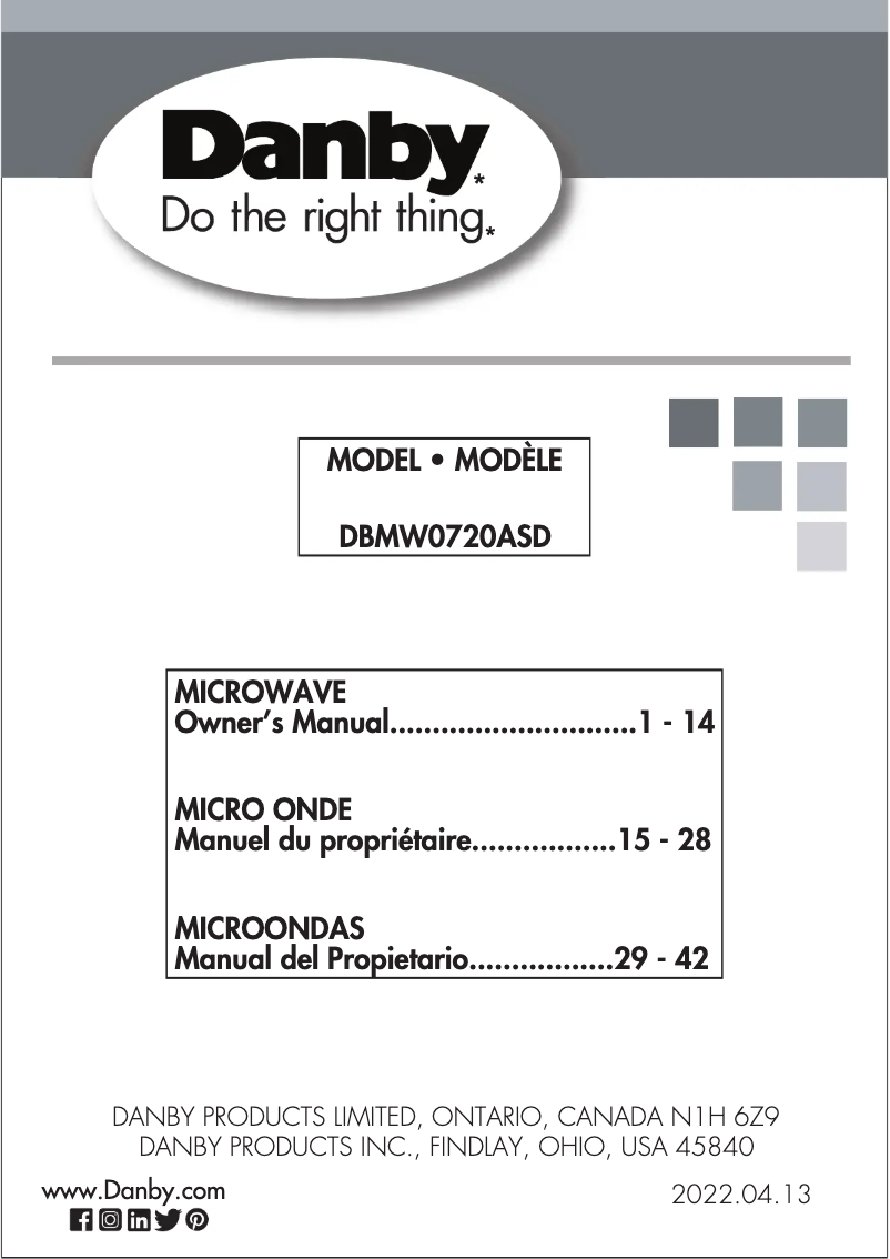 Page 1 de la notice Manuel utilisateur Danby DBMW0720ASD