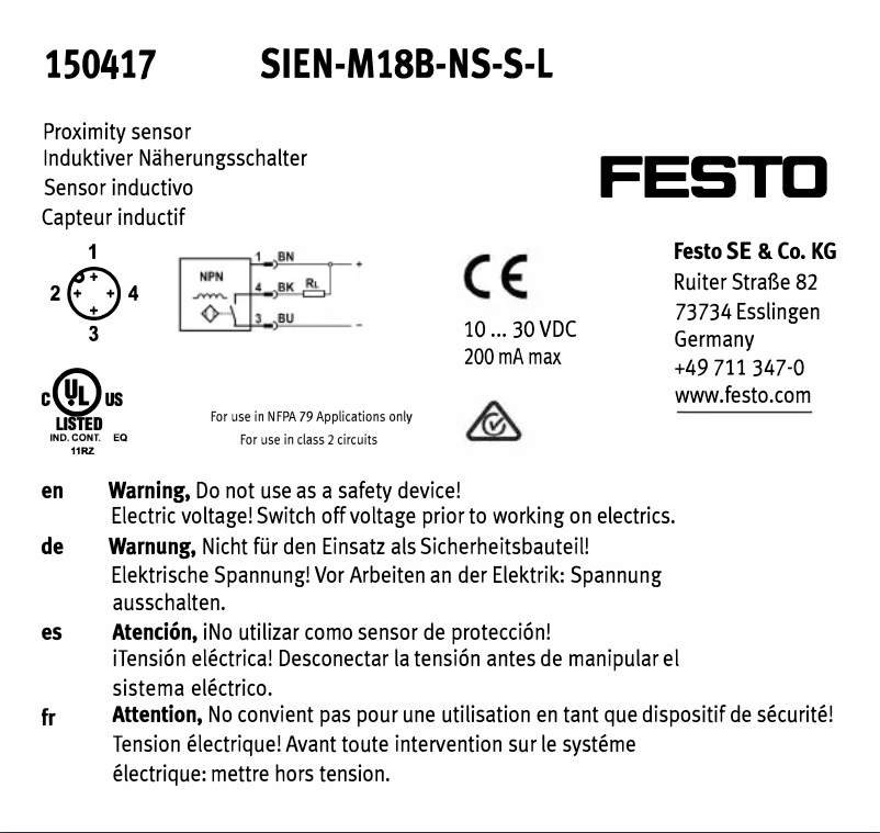 Page 1 de la notice Manuel utilisateur Festo SIEN-M18B-NS-S-L