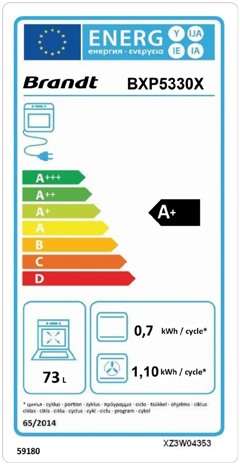 Page 1 de la notice Label énergétique Brandt BXP5330X