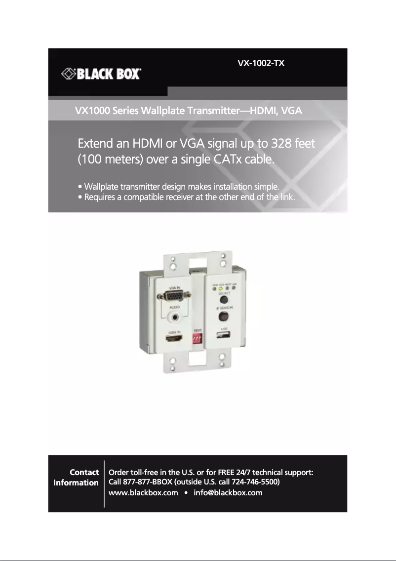 Page 1 de la notice Manuel utilisateur Black Box VX-1002-TX