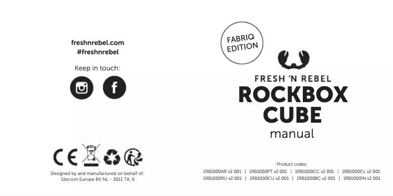 Page 1 de la notice Manuel utilisateur Fresh 'n Rebel Rockbox Cube