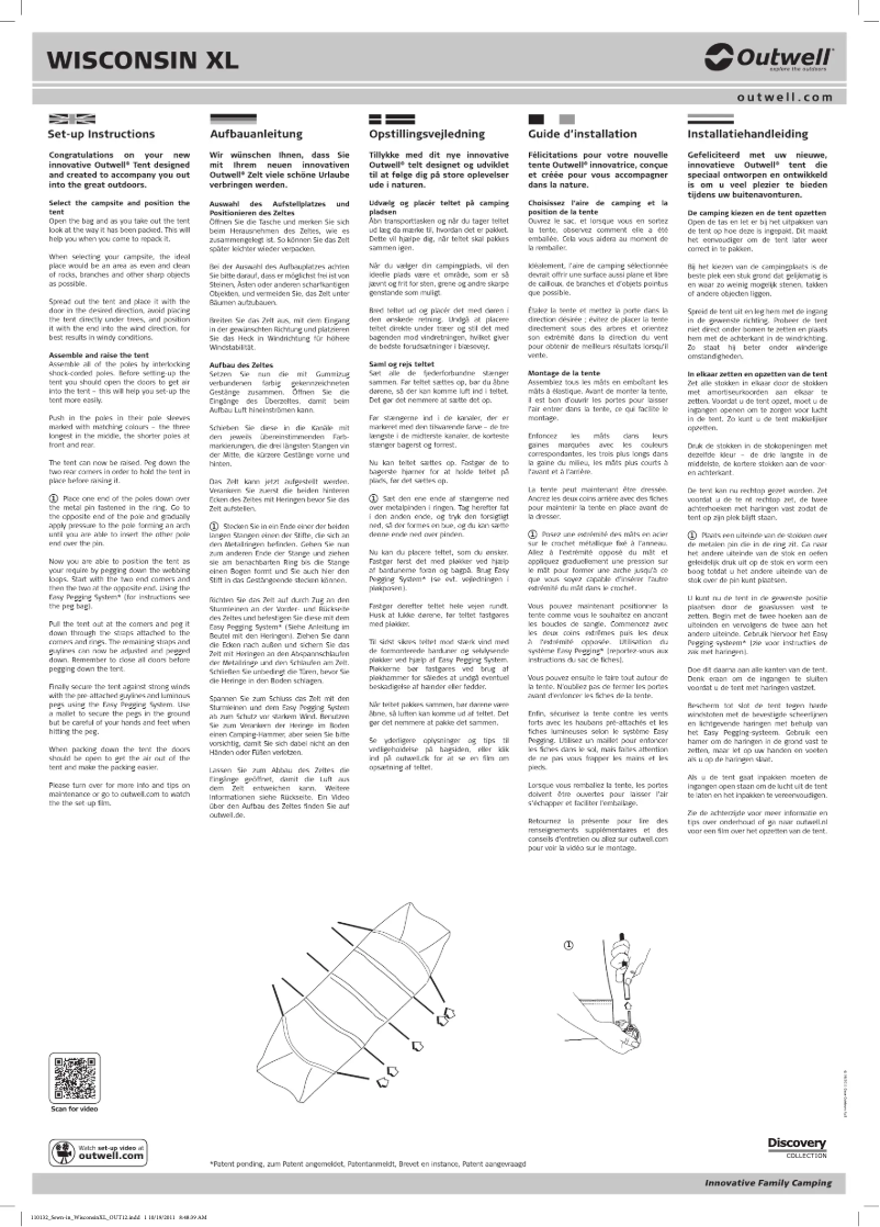 Page 1 de la notice Manuel utilisateur Outwell Discovery Wisconsin XL