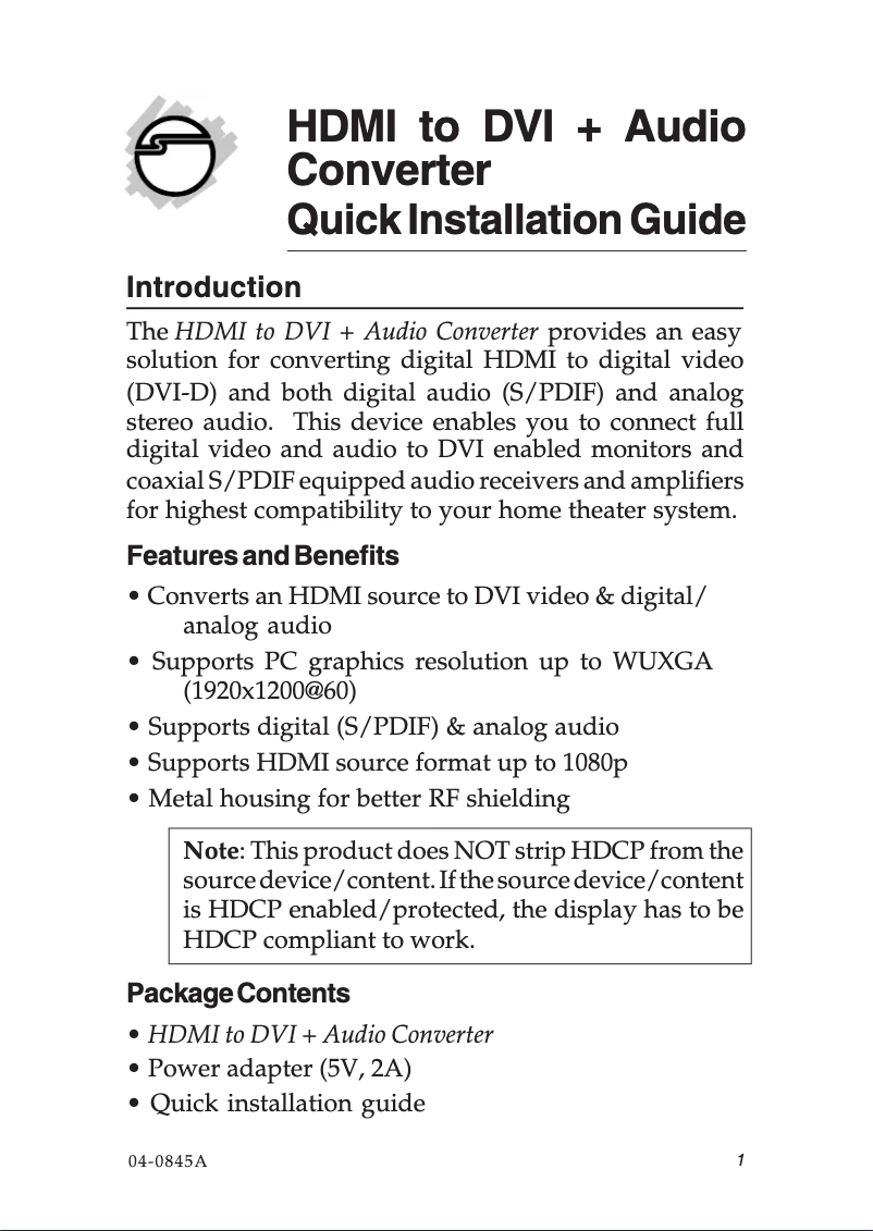 Page 1 de la notice Manuel utilisateur Siig CE-H21712-S1