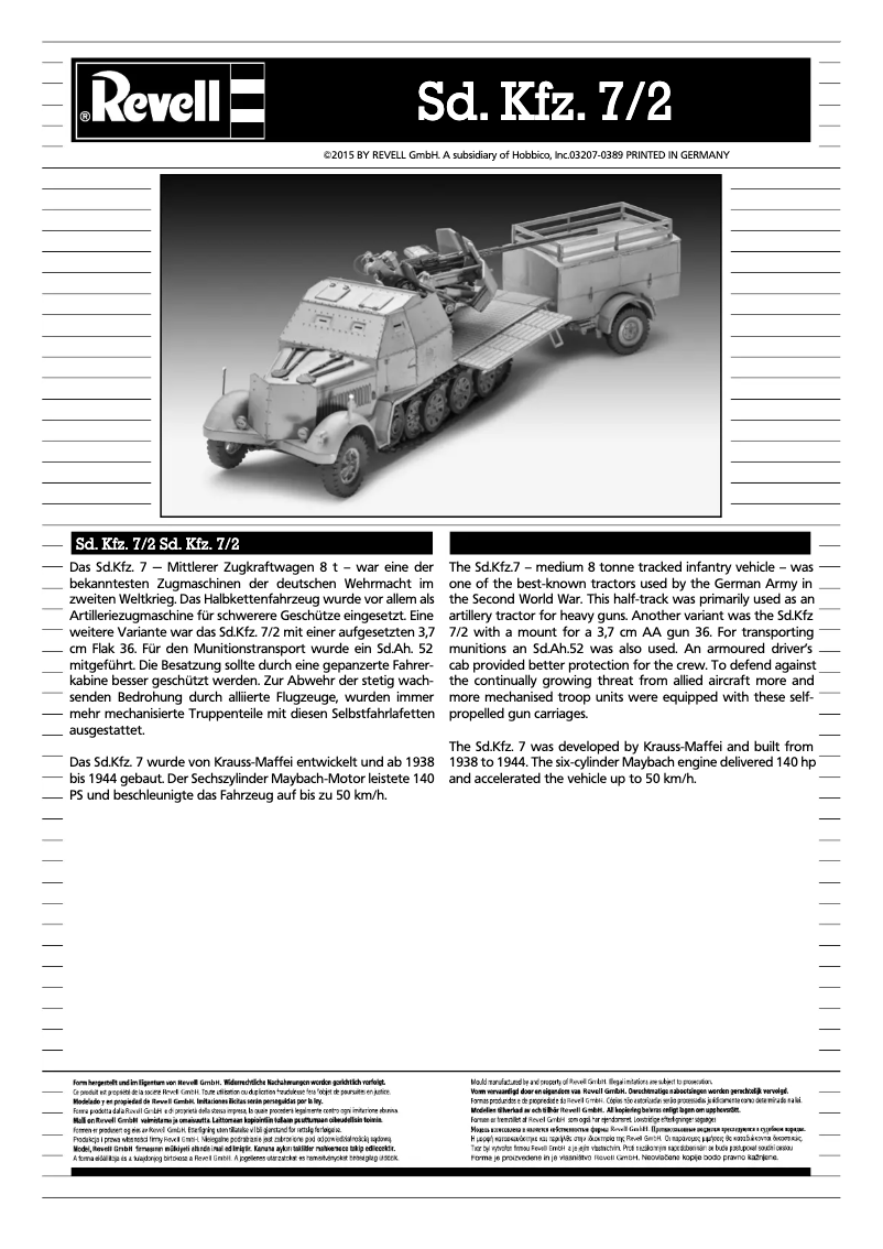 Page 1 de la notice Manuel utilisateur Revell Sd.Kfz. 7/2