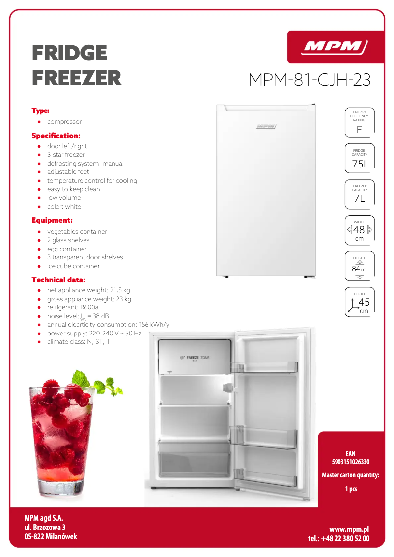 Page 1 de la notice Fiche technique MPM MPM-81-CJH-23