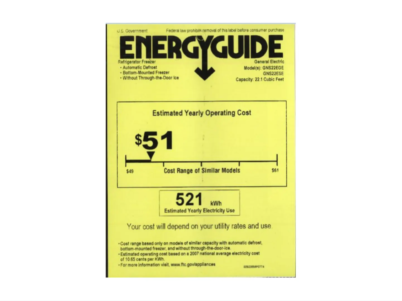 Page 1 of the manual Energy Label GE GNS22EWW