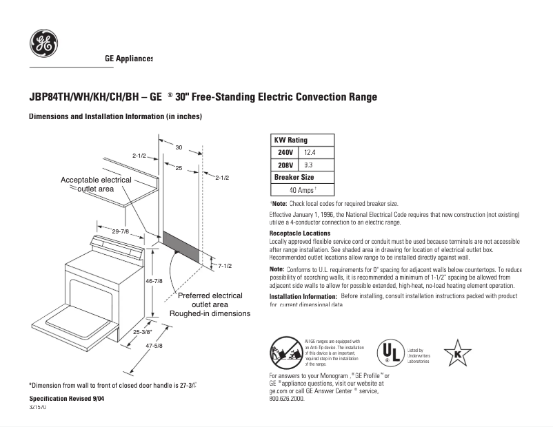Image de la première page du manuel de l'appareil JBP84BHBB