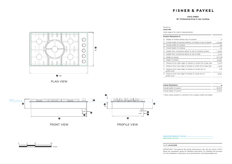 Página 1 del manual Ficha técnica Fisher & Paykel CDV2-365L