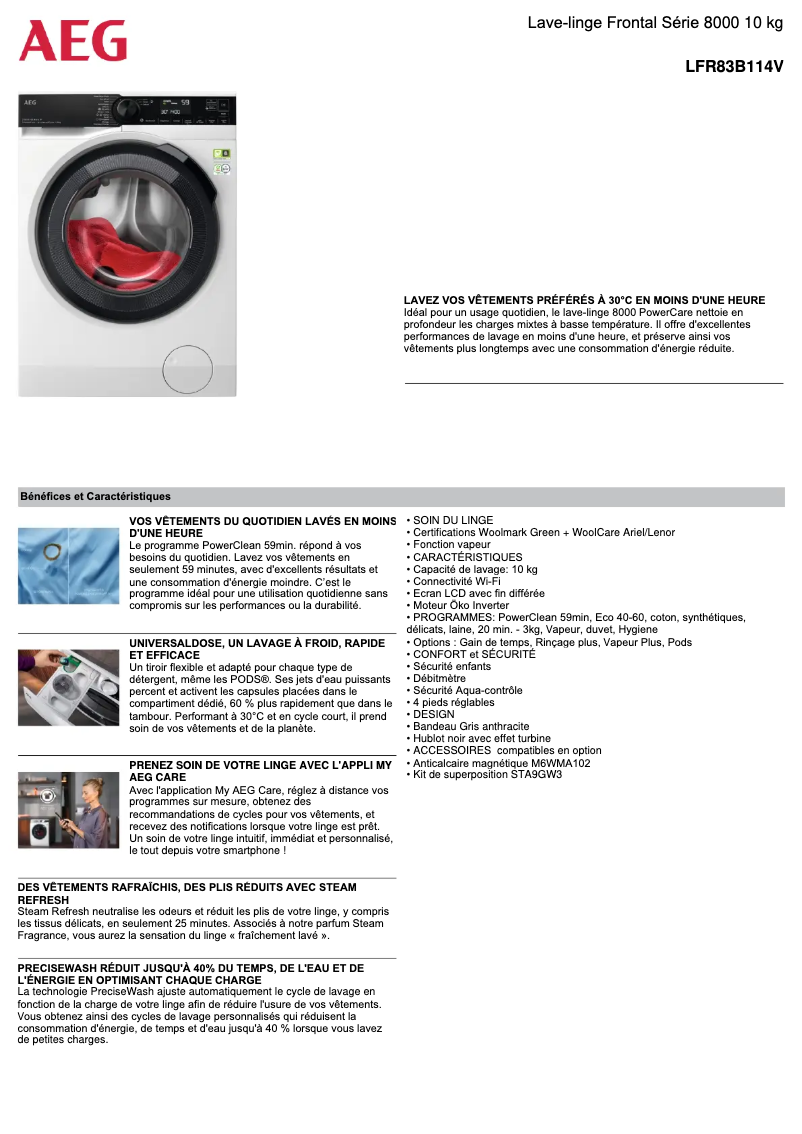 Página 1 del manual Ficha técnica AEG LFR83B114V