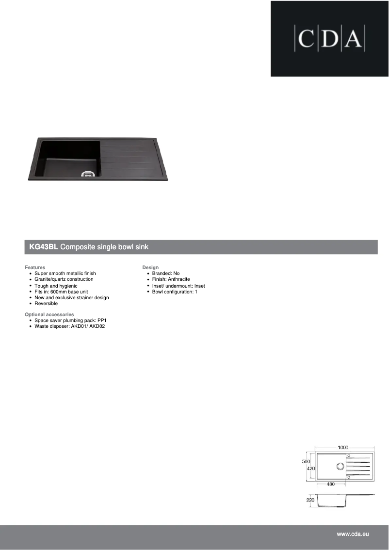 Page 1 de la notice Fiche technique CDA KG43BL