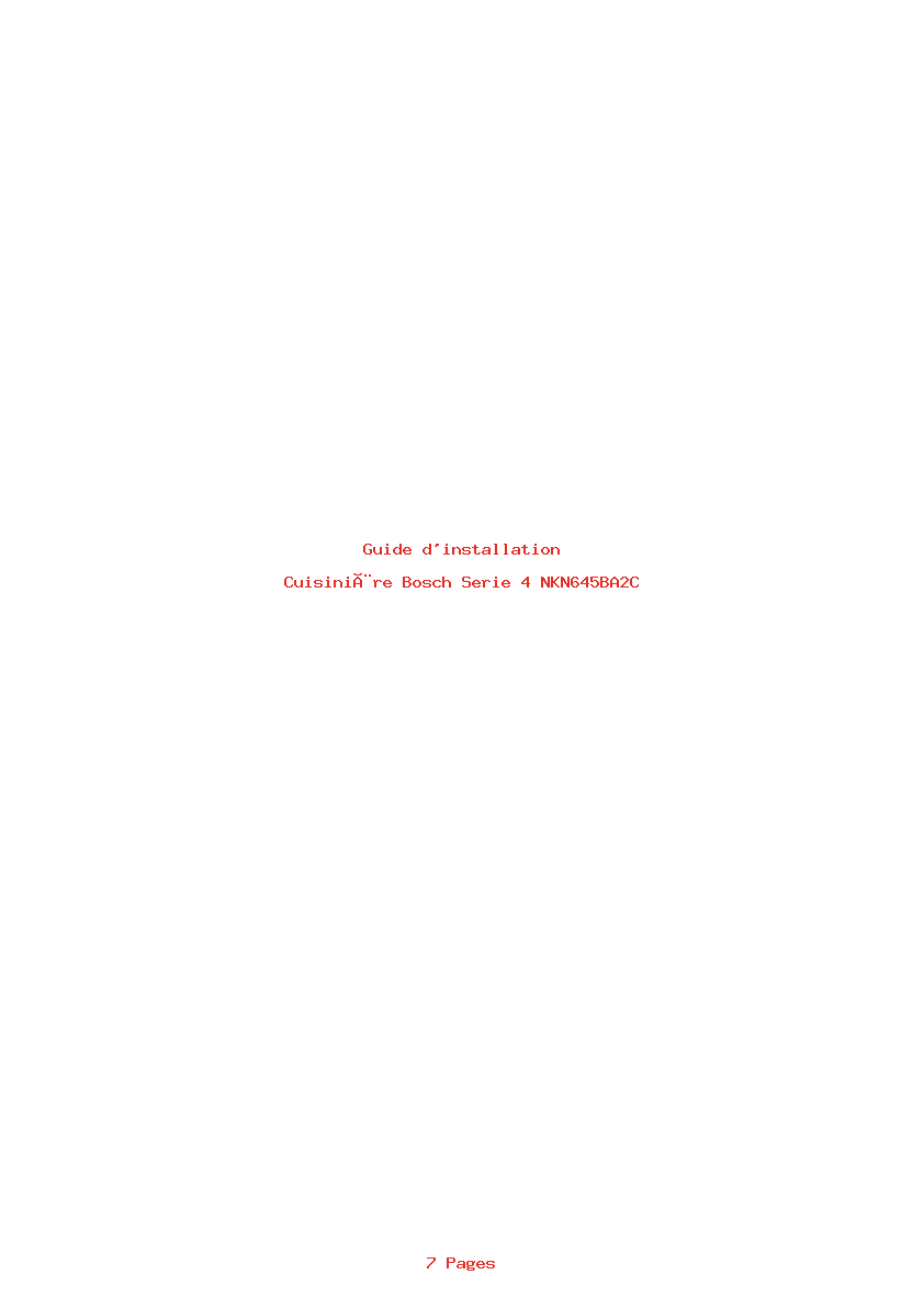 Page 1 de la notice Guide d'installation Bosch Serie 4 NKN645BA2C