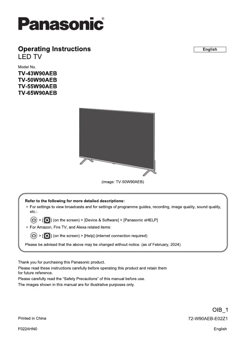 Page 1 de la notice Guide de démarrage rapide Panasonic TV-65W90AEB