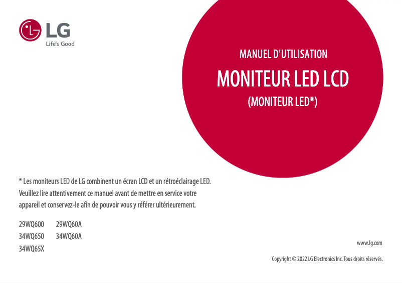 Page 1 de la notice Manuel utilisateur LG UltraWide 29WQ600