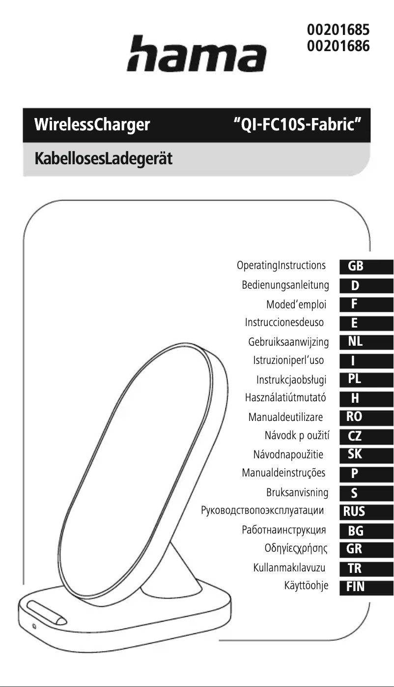 Page 1 de la notice Manuel utilisateur Hama QI-FC10S-Fabric
