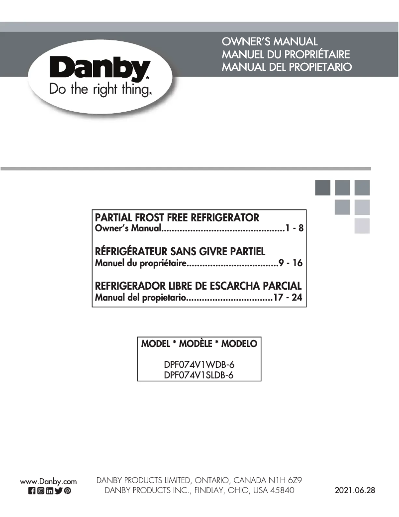 Page 1 de la notice Manuel utilisateur Danby DPF074V1WDB-6