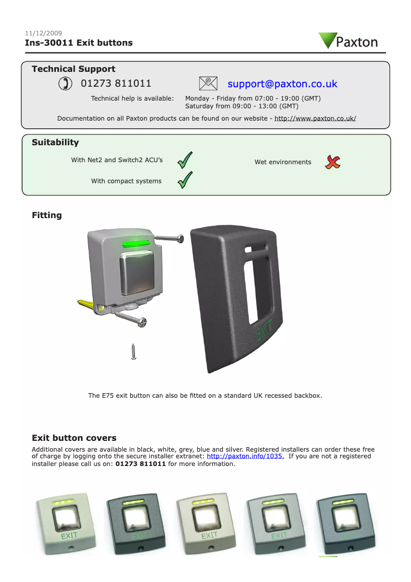 Page 1 de la notice Manuel utilisateur Paxton E50