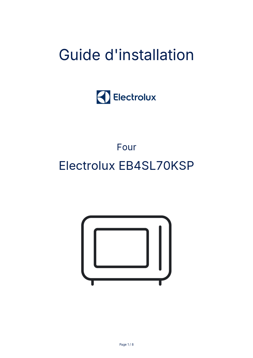 Page 1 de la notice Guide d'installation Electrolux EB4SL70KSP