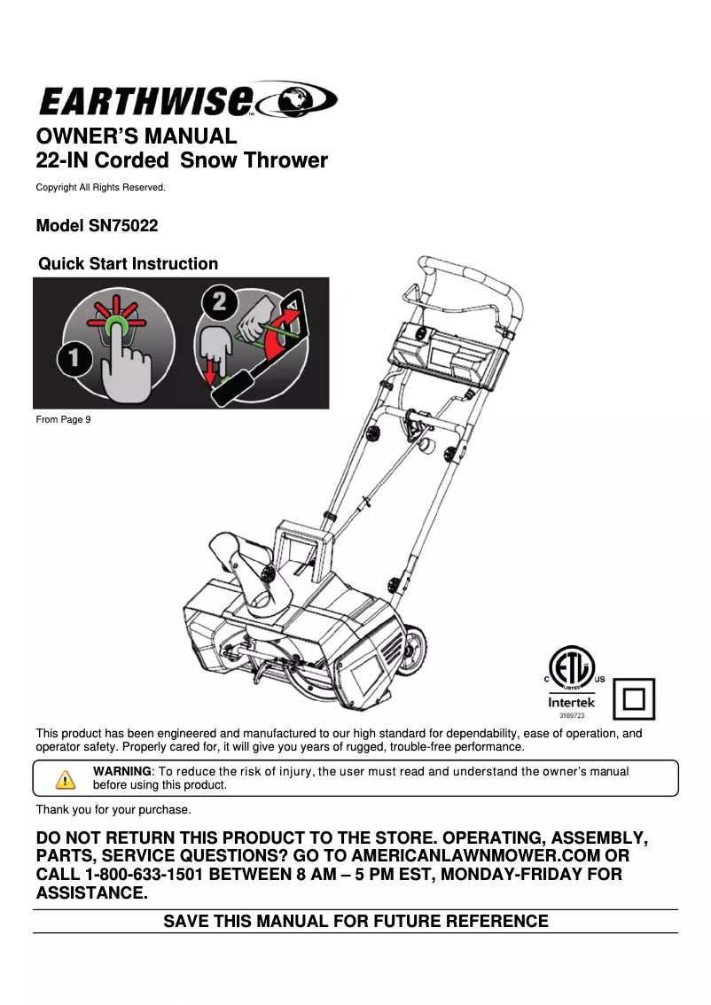 Page 1 de la notice Manuel utilisateur Earthwise SN75022