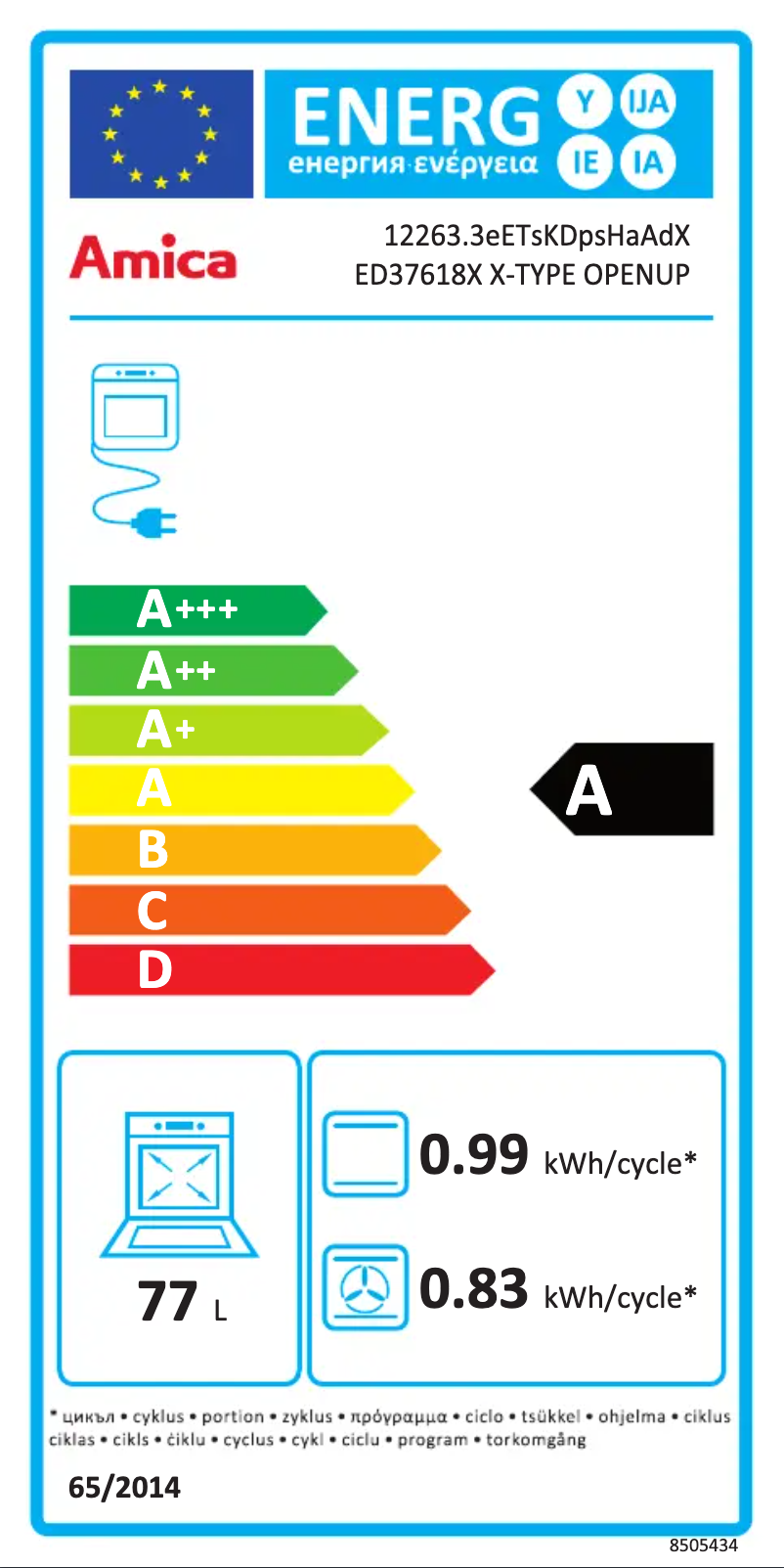 Page 1 de la notice Manuel utilisateur Amica ED37618X X-Type OPENUP