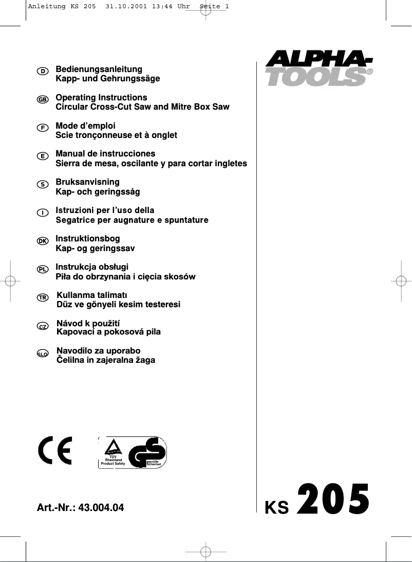 Page 1 de la notice Manuel utilisateur Alpha Tools KS 205
