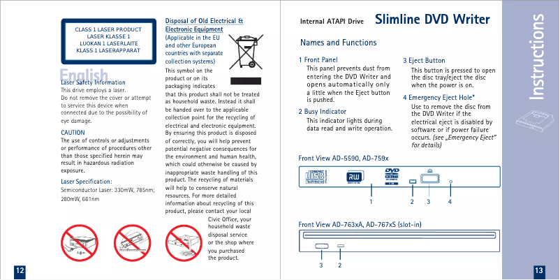 Page 1 de la notice Manuel utilisateur Sony Optiarc AD-7910A