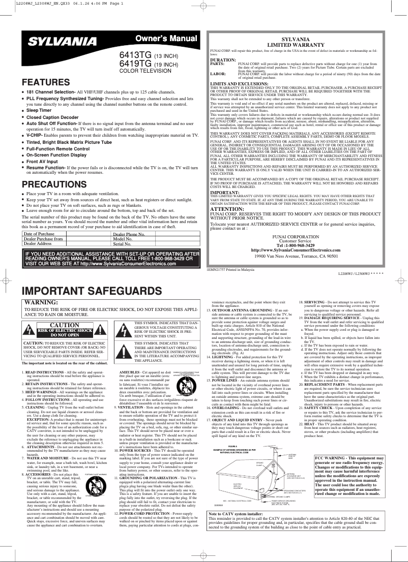 Page 1 de la notice Manuel utilisateur Sylvania 6419TG