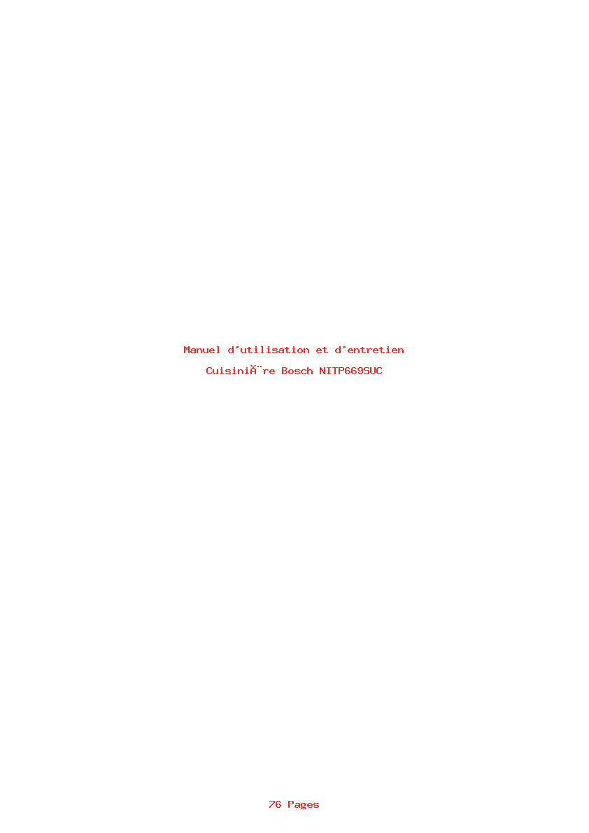 Page 1 de la notice Manuel d'utilisation et d'entretien Bosch NITP669SUC