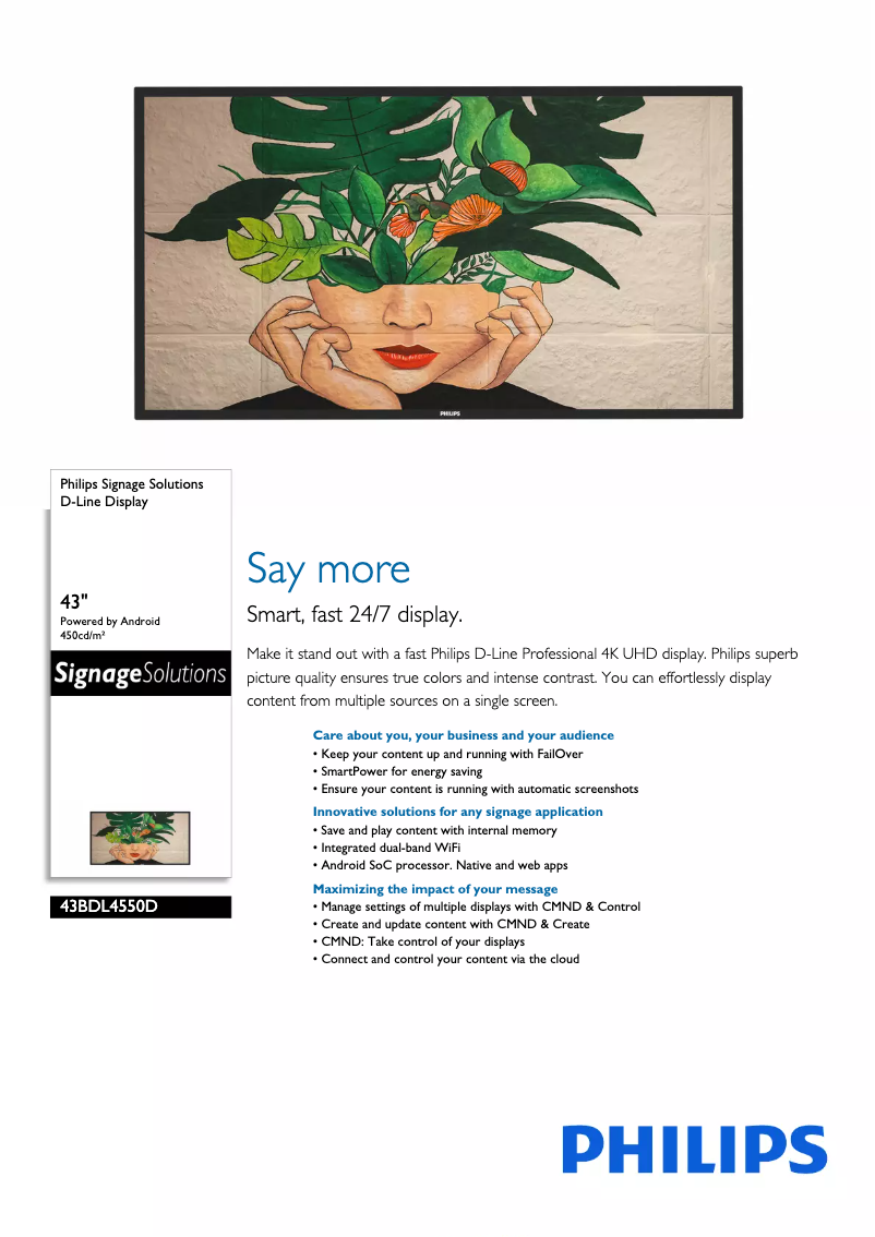Page 1 of the manual Technical Sheet Philips 43BDL4550D