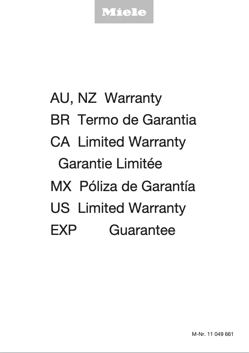 Page 1 of the manual Warranty Information Miele DGC 7870 XL