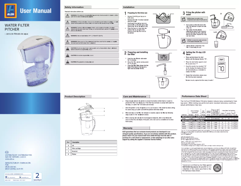 Página 1 del manual Manual de usuario Crofton 6 Cup Water Filtration Pitcher 45707