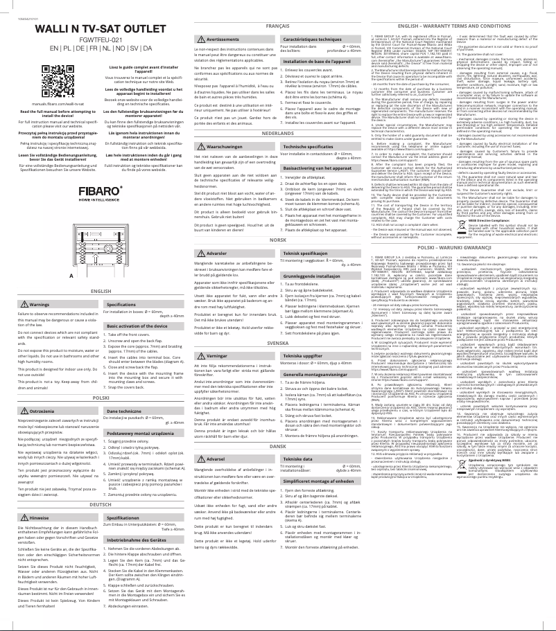 Page 1 de la notice Manuel utilisateur Fibaro Walli N TV-SAT Outlet