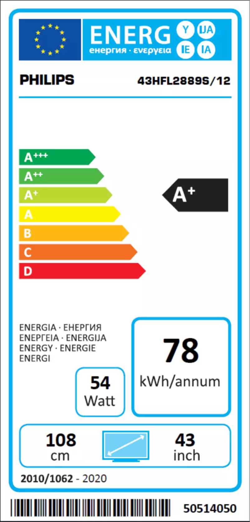 Página 1 del manual Etiqueta energética Philips 43HFL2889S