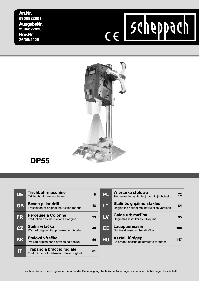 Page 1 de la notice Manuel utilisateur Scheppach DP55