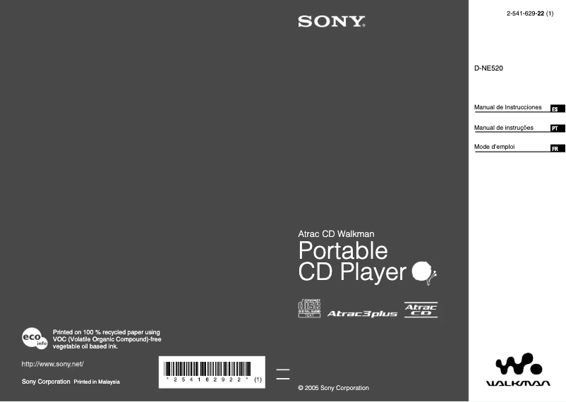 Page 1 de la notice Manuel utilisateur Sony D-NE520