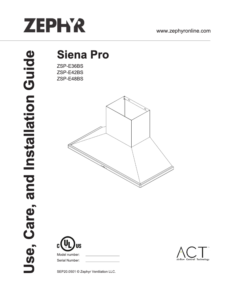 Página 1 del manual Guía de instalación Zephyr ZSPE36BS