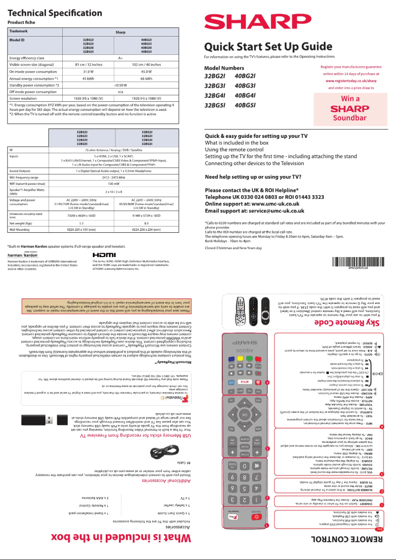 Page 1 de la notice Guide de démarrage rapide Sharp 40BG2I