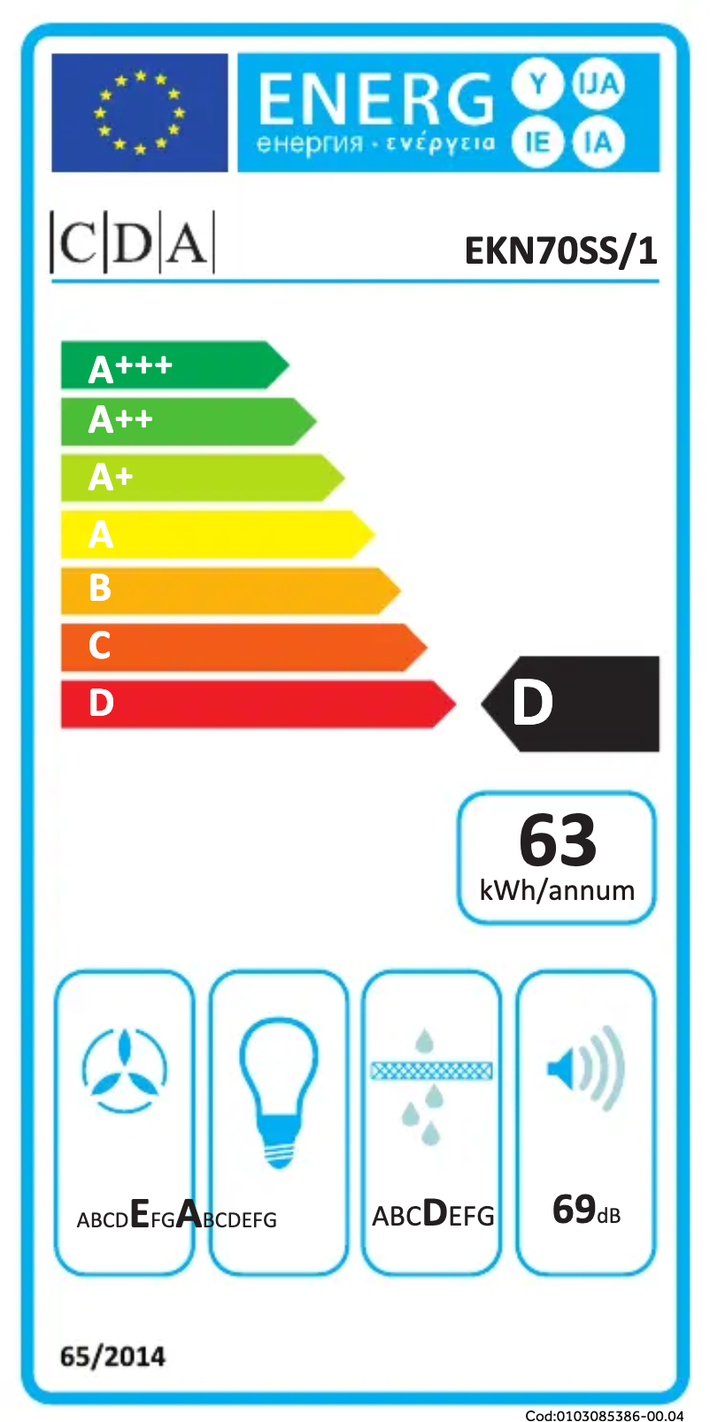 Page 1 of the manual Energy Label CDA EKN70BL