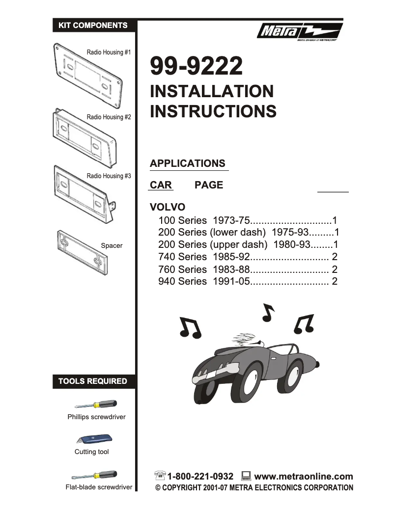 Page 1 de la notice Manuel utilisateur Metra 99-9222