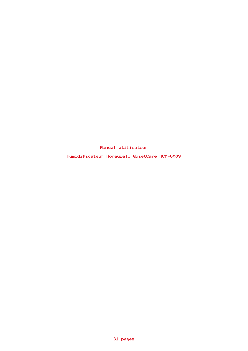 Page 1 de la notice Manuel utilisateur Honeywell QuietCare HCM-6009