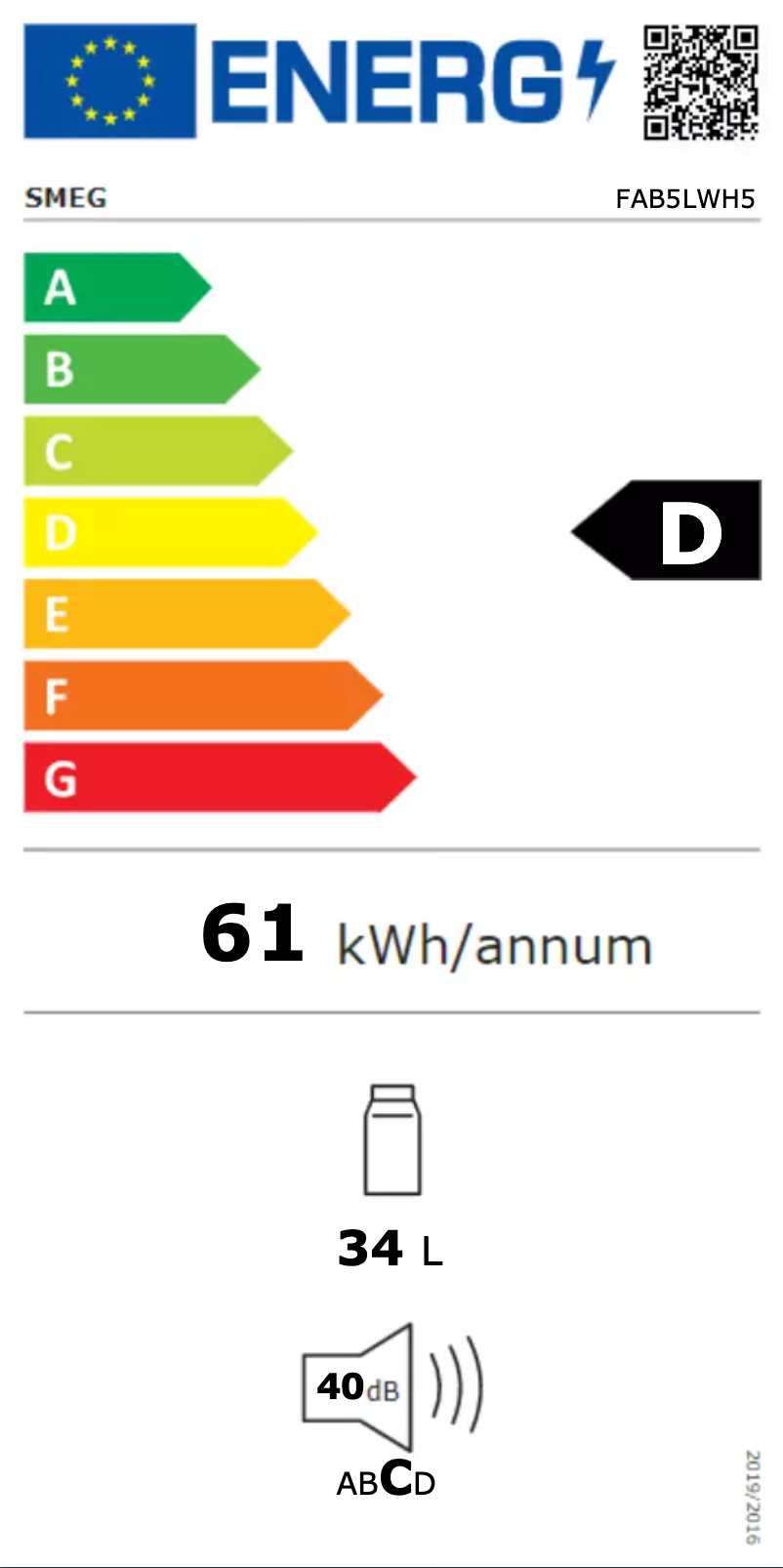 Page 1 of the manual Energy Label Smeg FAB5LWH5