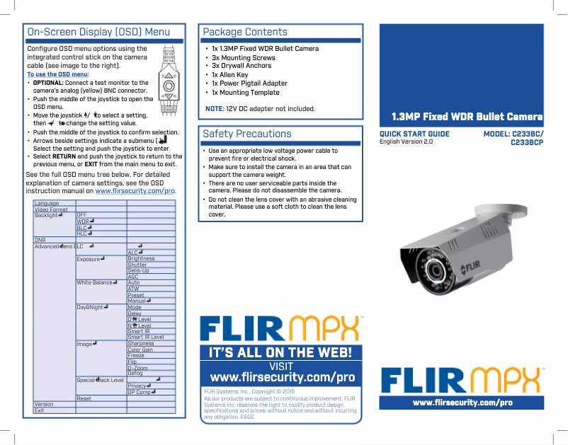 Page 1 de la notice Manuel utilisateur FLIR MPX C233BC