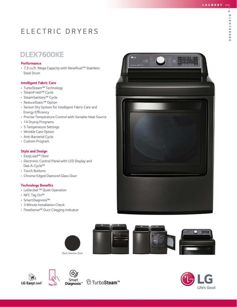 Page 1 de la notice Fiche technique LG DLEX7600KE