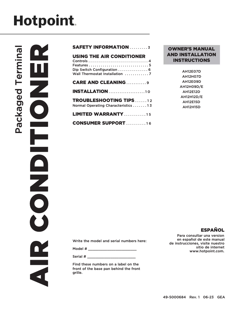Page 1 of the manual Installation Guide Hotpoint AH12E12D3B