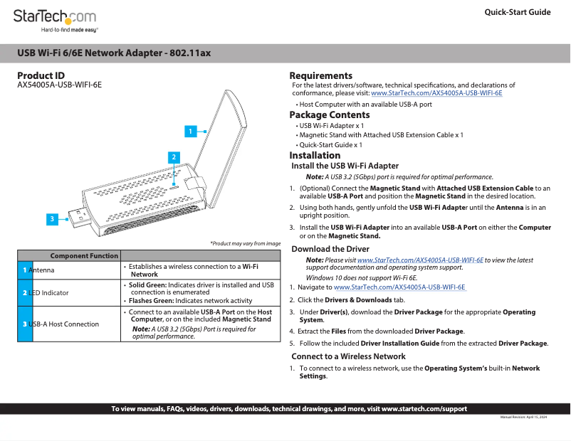 Página 1 del manual Manual de usuario StarTech.com AX54005A-USB-WIFI-6E