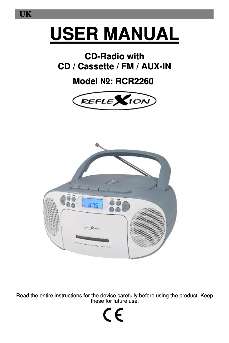 Page 1 de la notice Manuel utilisateur Reflexion RCR2260