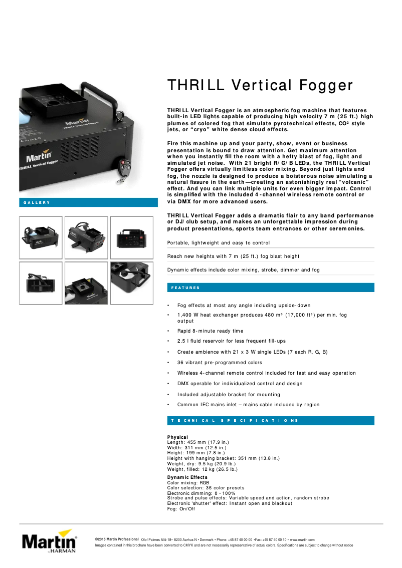 Page 1 de la notice Fiche technique Martin Thrill Vertical Fogger