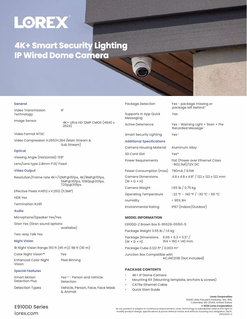 Page 1 of the manual Technical Sheet Lorex E910DD